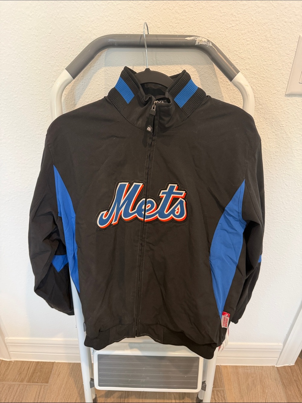 Majestic Black and Blue Mets Zip-Front Jacket